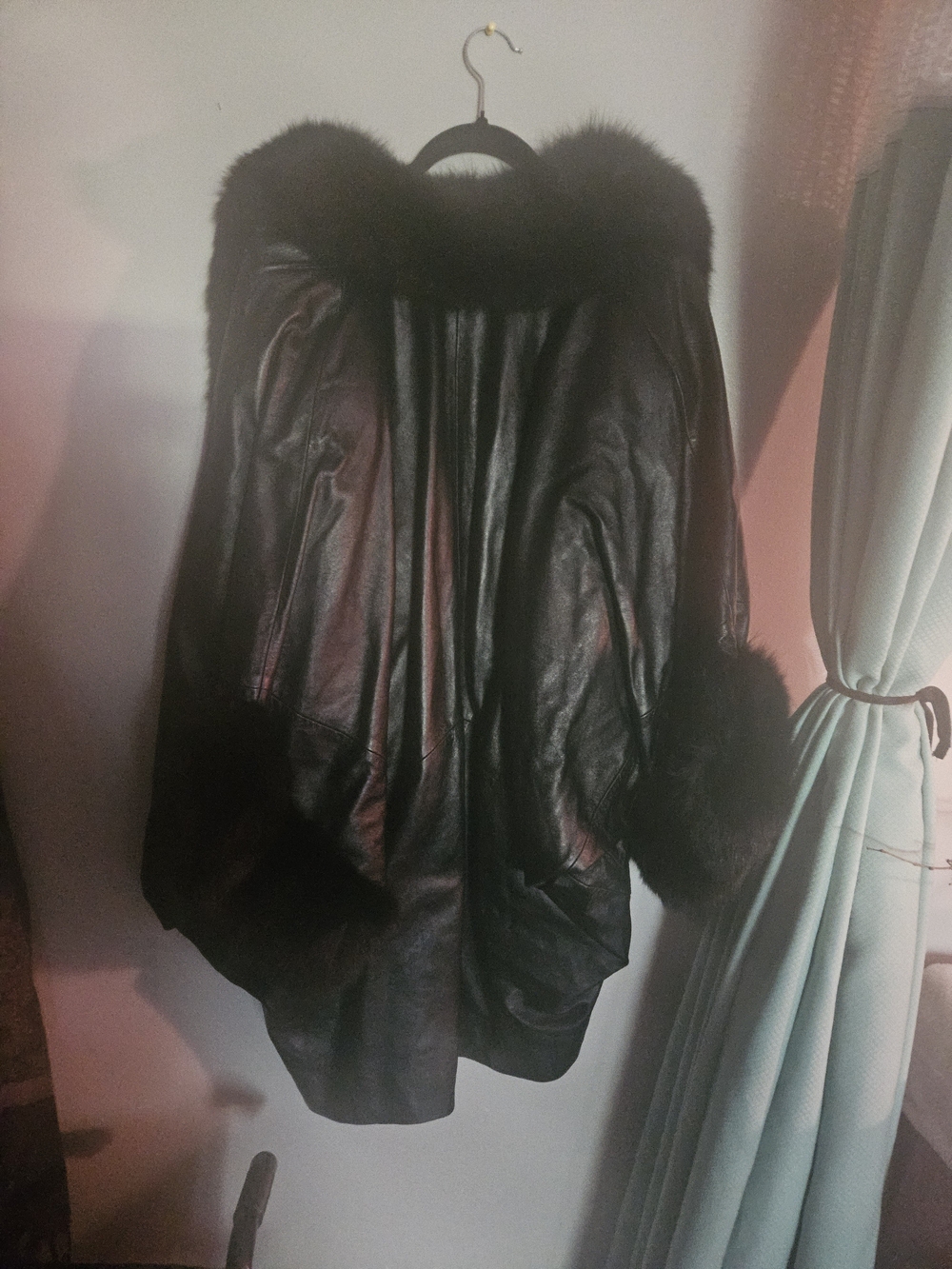 Luxury Black Leather Coat with Fur Trim